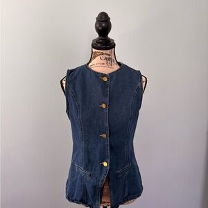 Stylish Blue Denim Vest with Gold Buttons